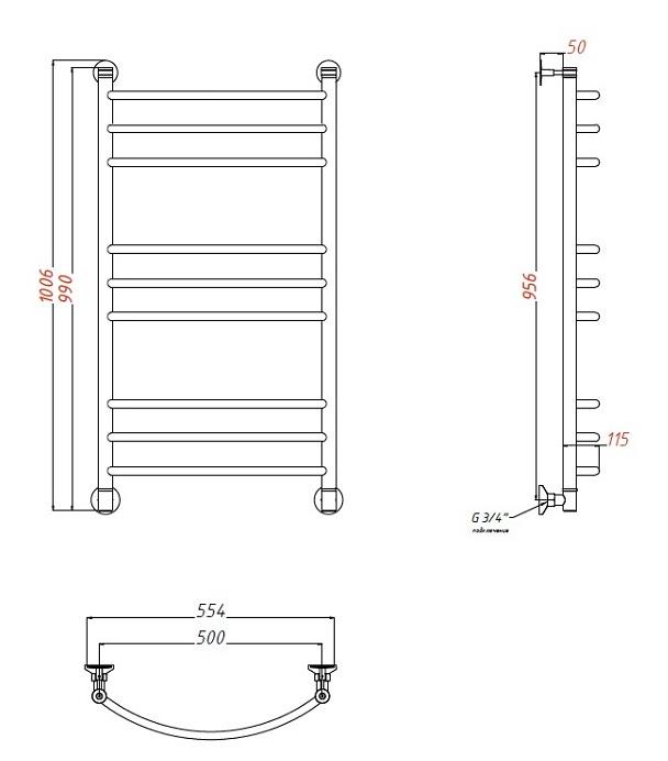 Полотенцесушитель водяной Aquanet Romeo(г2) 50x100 см