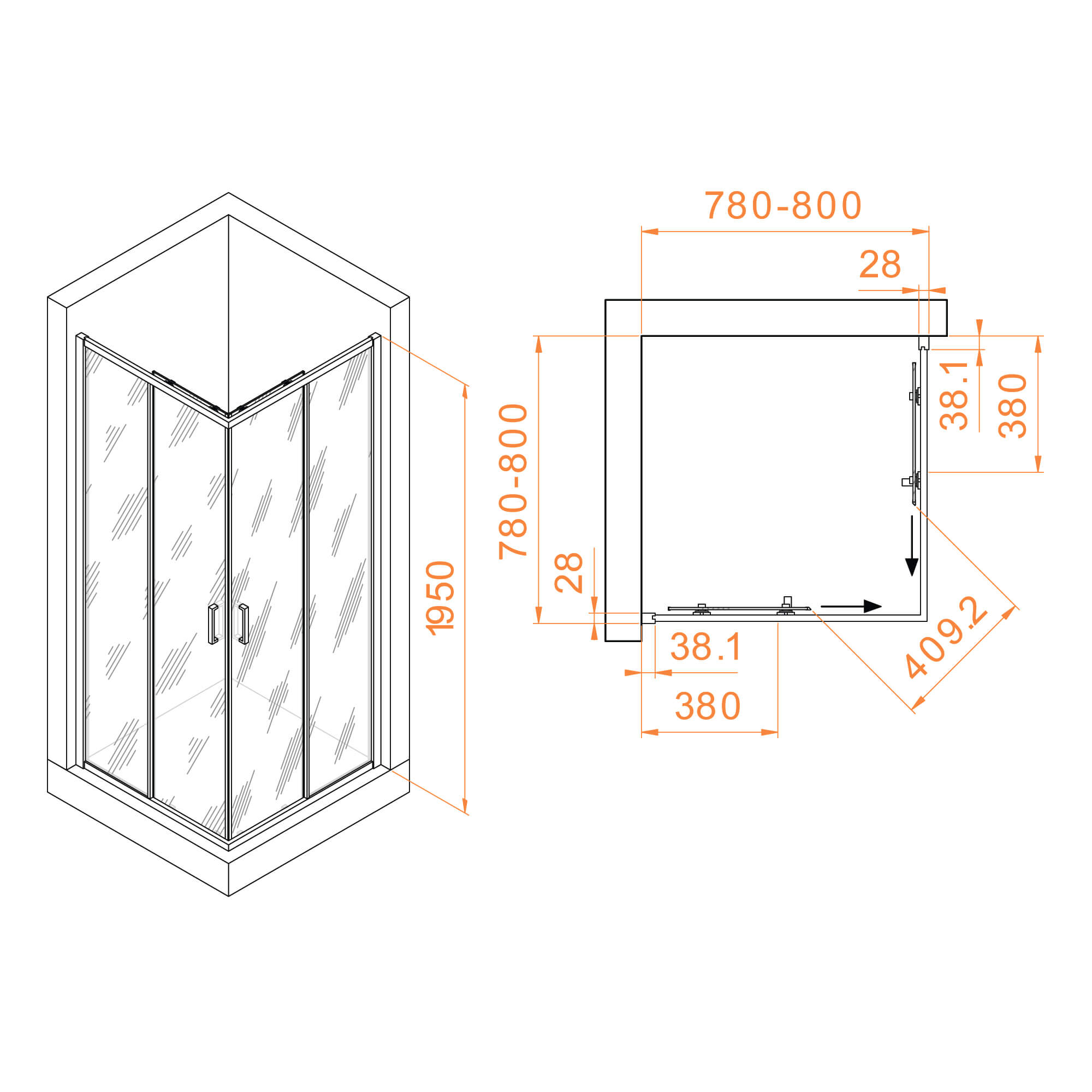 Душевой уголок RGW Passage PA-39B 80x80 прозрачное, черный 03083988-14