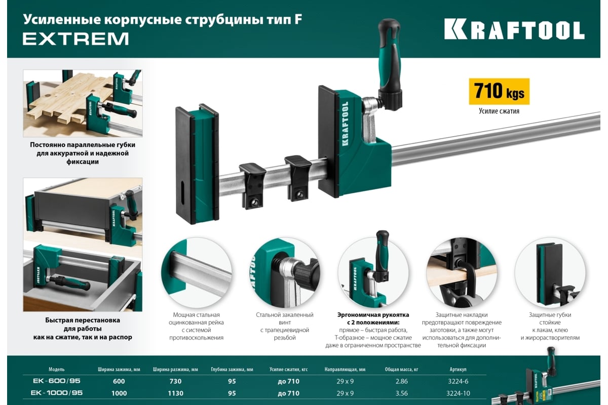 Струбцина Kraftool EK-1000/95 мм, корпусная 3224-10