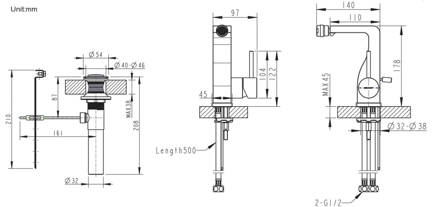 Смеситель для биде Bravat Arc F36061K-ENG черный матовый