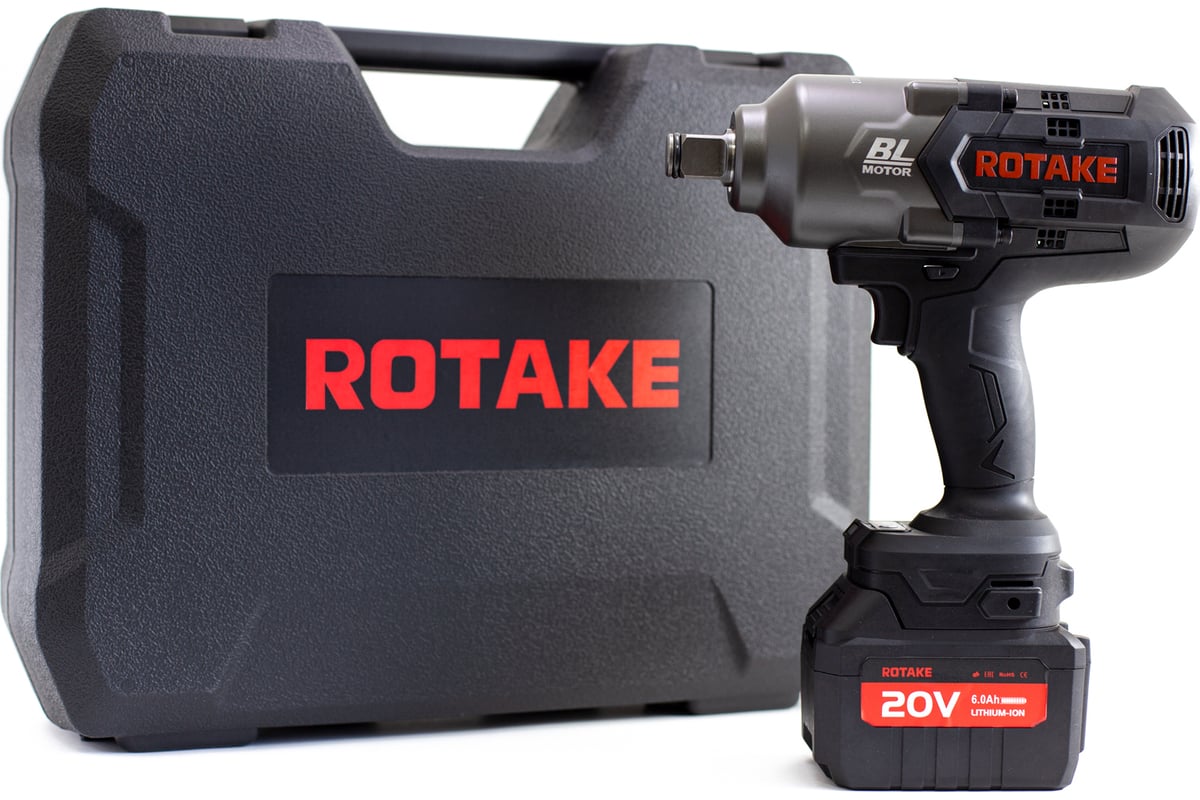 Аккумуляторный ударный гайковерт Rotake 3/4", 1700 нм, 20 В, АКБ 4 Ач 2 шт., в кейсе RC-8805
