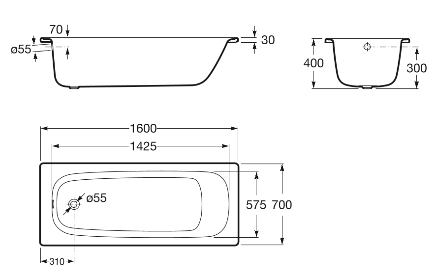 Стальная ванна Roca Contesa 160x70 см