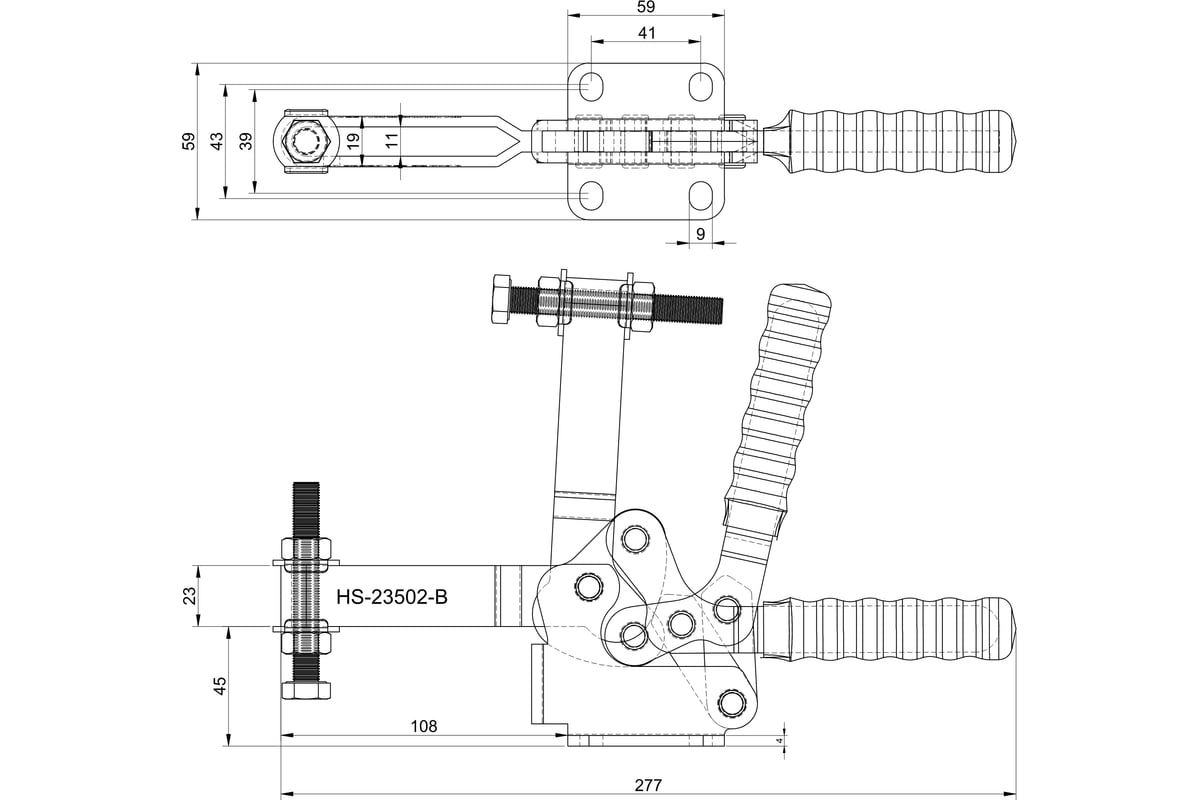 Зажим с горизонтальной рукоятью HS CLAMP HS-23502-B