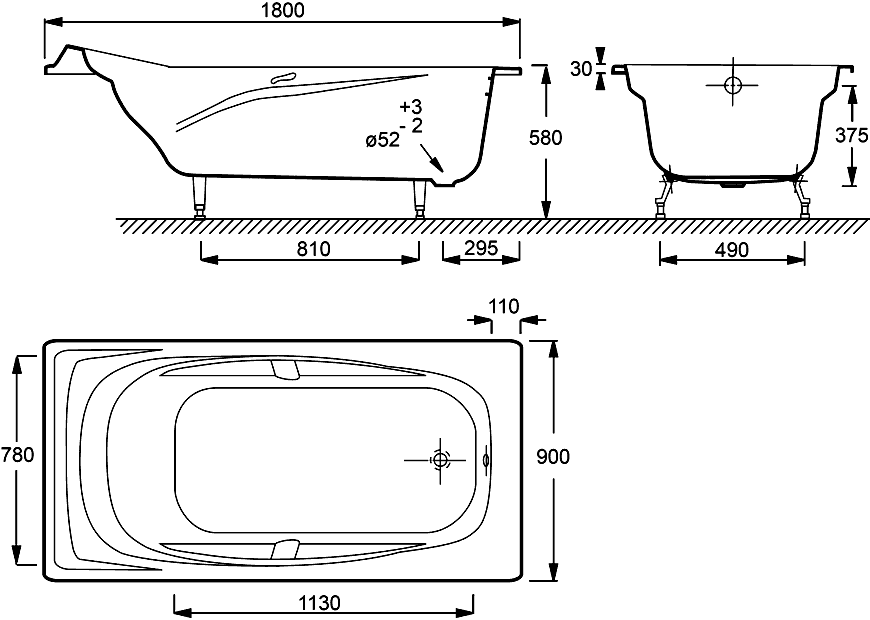 Чугунная ванна Jacob Delafon Super Repos 180x90 с отверстиями для ручек, арт. E2902-00