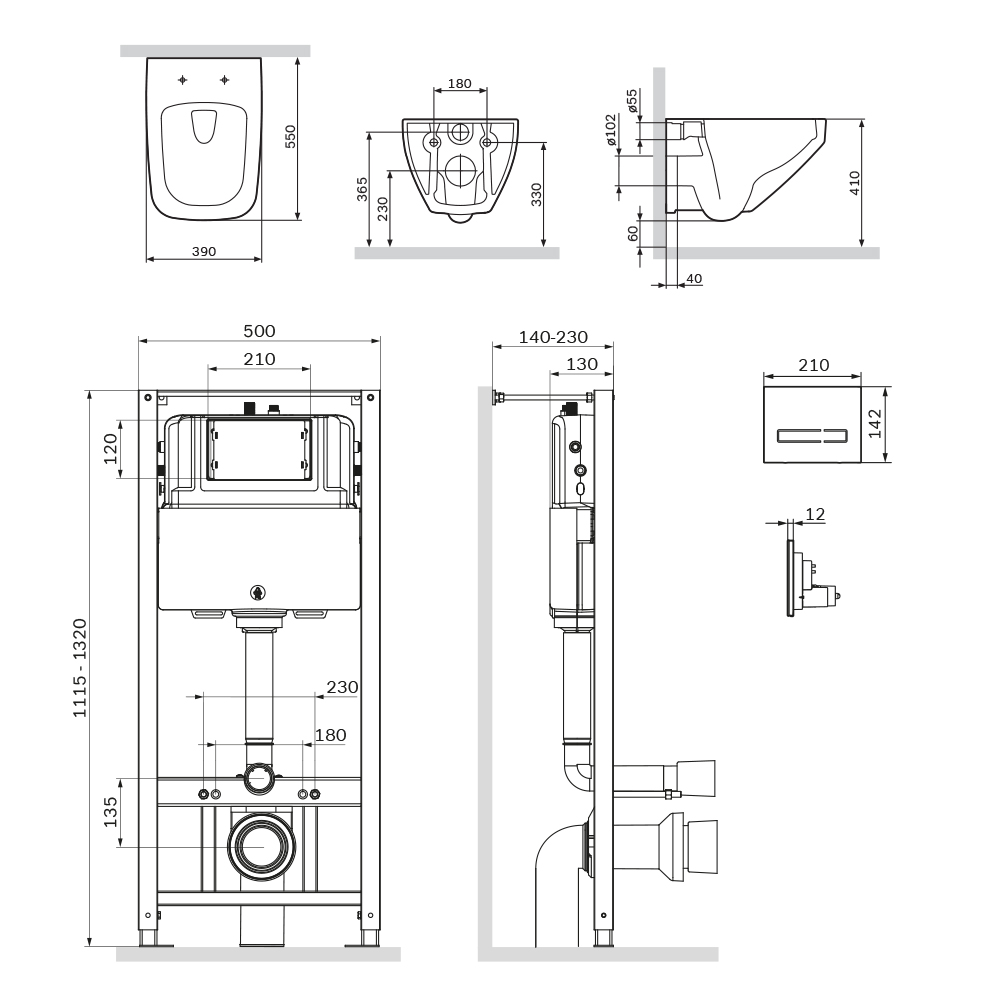 Подвесной унитаз Am.Pm Inspire V2.0 IS450A38.50A1700 с сиденьем микролифт, инсталляцией и черной клавишей