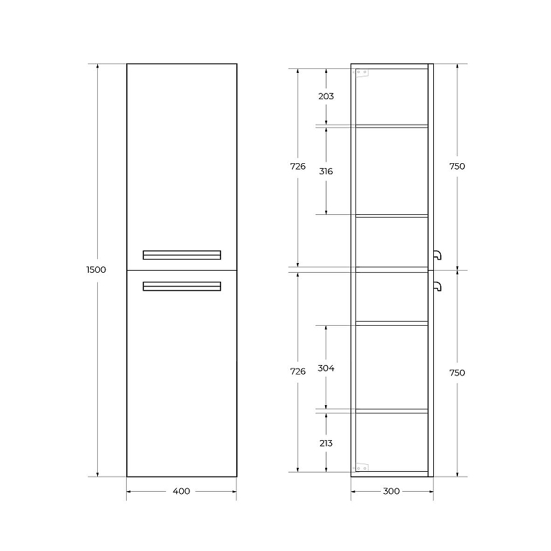 Шкаф пенал Cezares Eco 40 см Sapfiro ECO-1500-2A-SC-SPF-P