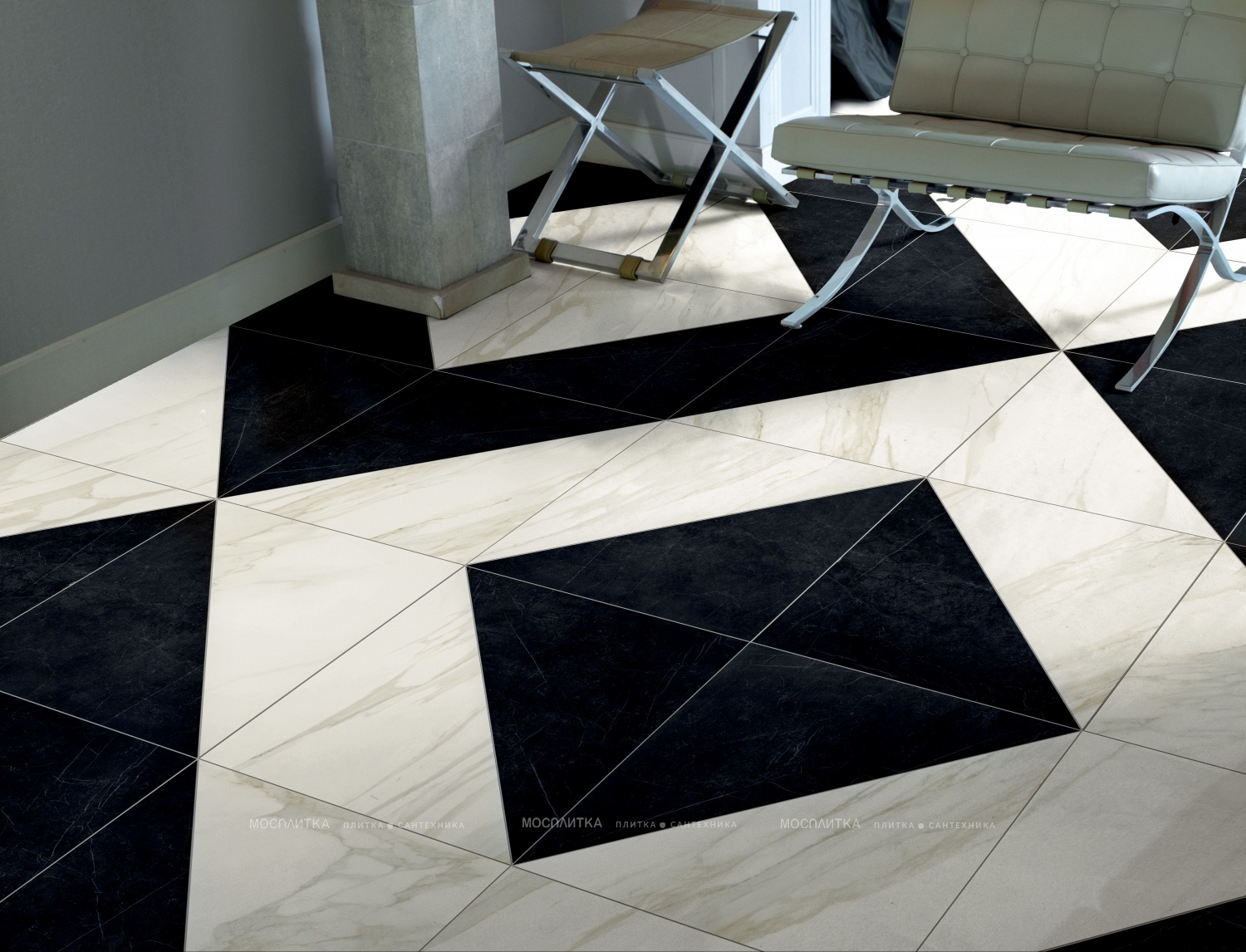 Декор Marazzi Italy Evolutionmarble Riv Decoro Tangram Golden Cream 32,5х97,7