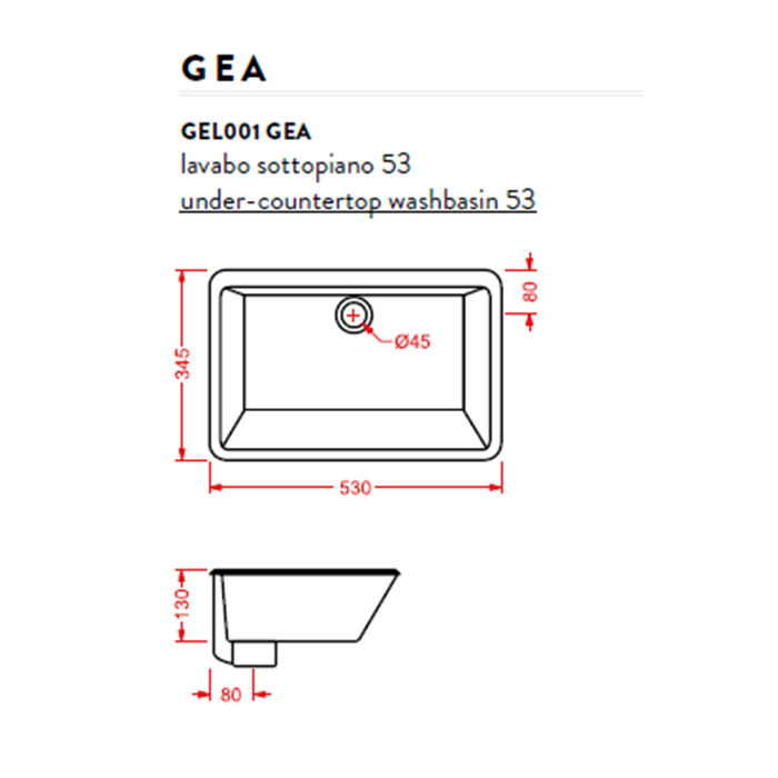 Раковина ArtCeram Washbasins Gea GEL001 01 00 53 см белый