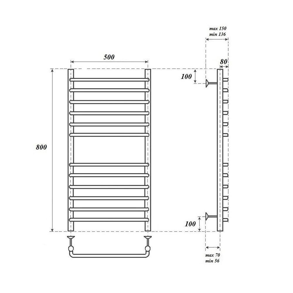 Полотенцесушитель электрический Point PN09158SE П12 50x80 хром