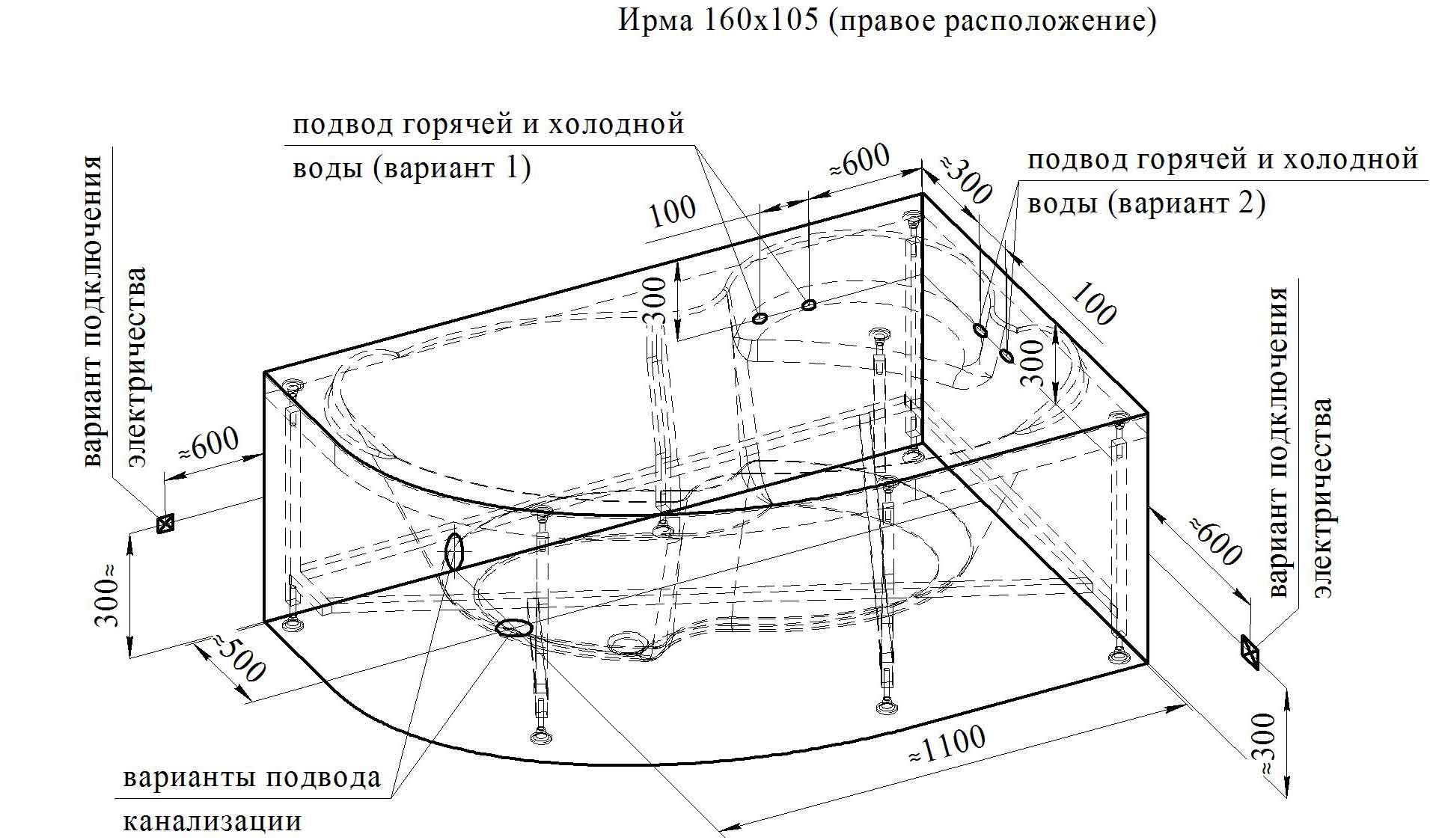 Акриловая ванна Ваннеса Ирма 160х105 с г/м Баланс хром, R