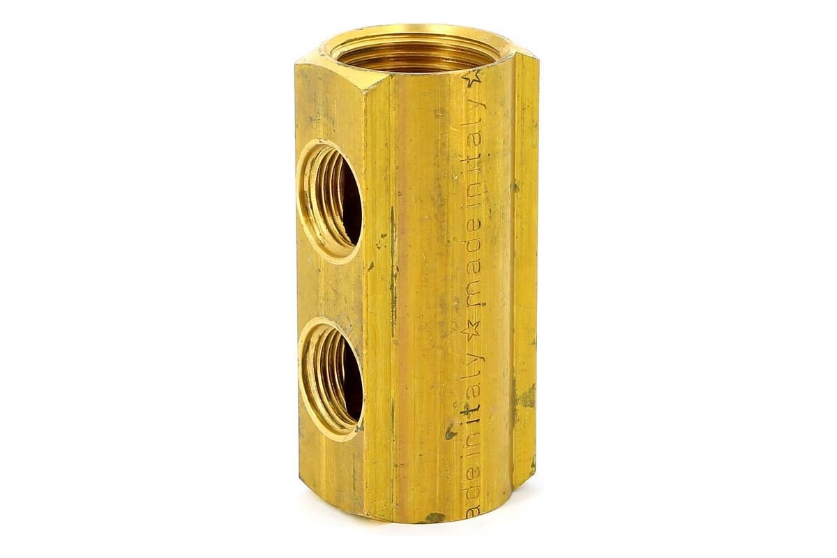 Магистральный коллектор Tiemme ВВ 3/4" 2x1/2" В 50мм с отверстием 3/8 для воздухоотводчика 1970026