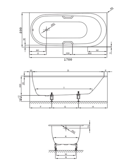 Стальная ванна Bette Comodo 170x80 1253-000 встраиваемая, с шумоизоляцией