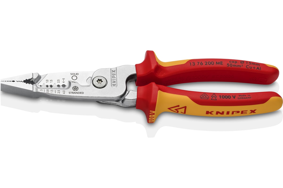 Инструмент для зачистки гармонизированных европейских кабелей Knipex из закаленной стали, хром, двухкомпонентные диэлектрические ручки KN-1376200ME
