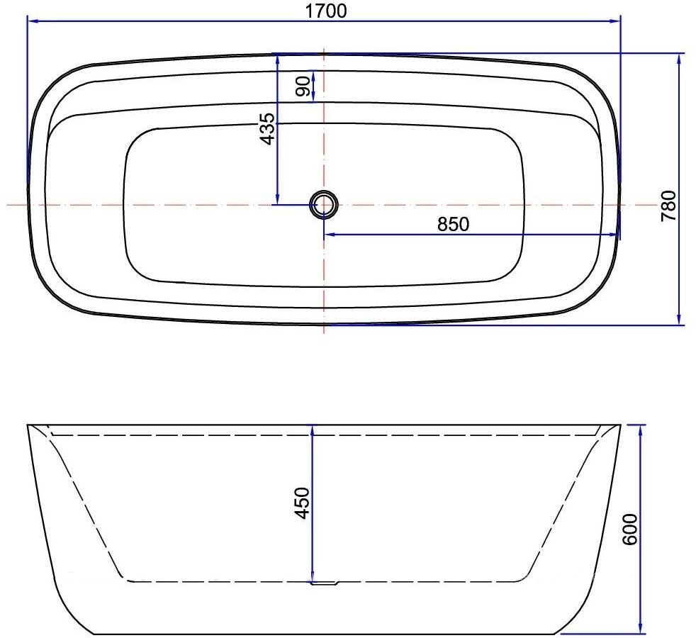 Акриловая ванна Aquanet Family Fine 170x78 см, 95778-MW-MB белый матовый/черный матовый