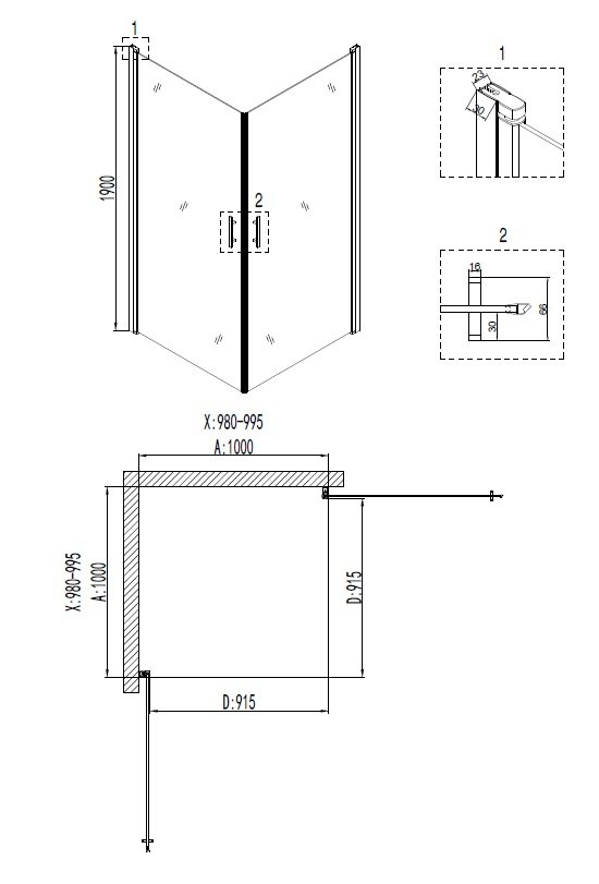 Душевой уголок Niagara Nova NG- 6804-08 Black 100x100 прозрачный, черный