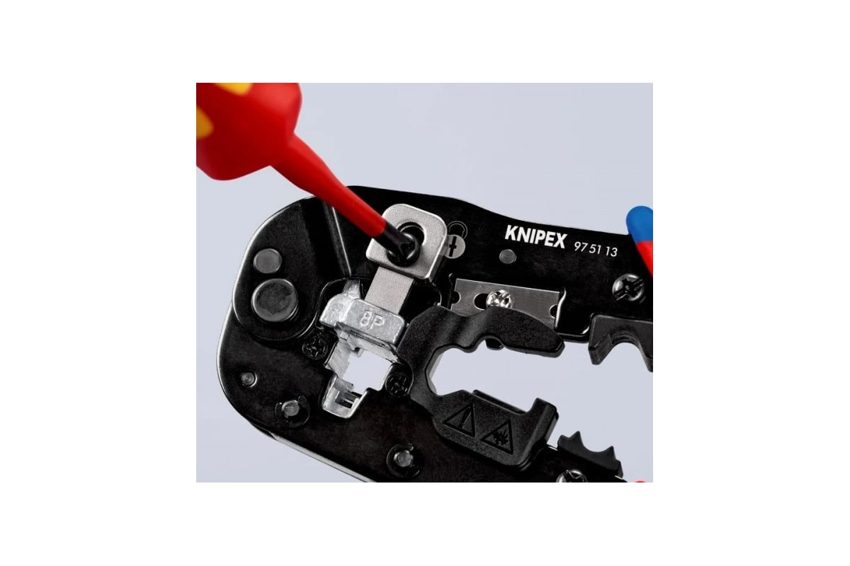Пресс-клещи для штекеров Knipex 3-в-1, 1 гнездо, 8-пин 8p8c, резка и зачистка кабеля KN-975113SB