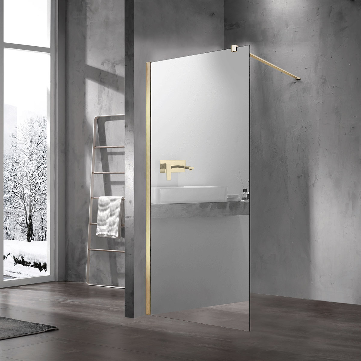 Душевая перегородка Vincea Walk-In VSW-1H900MRG 90x200 брашированное золото, зеркальное