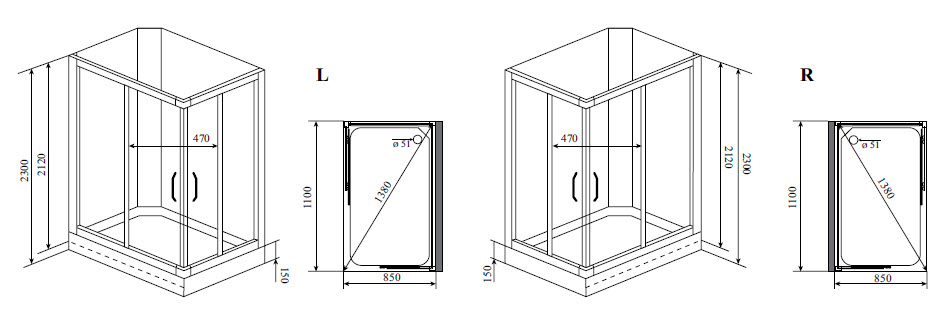 Душевая кабина Timo Lux TL-1504 85x110 R