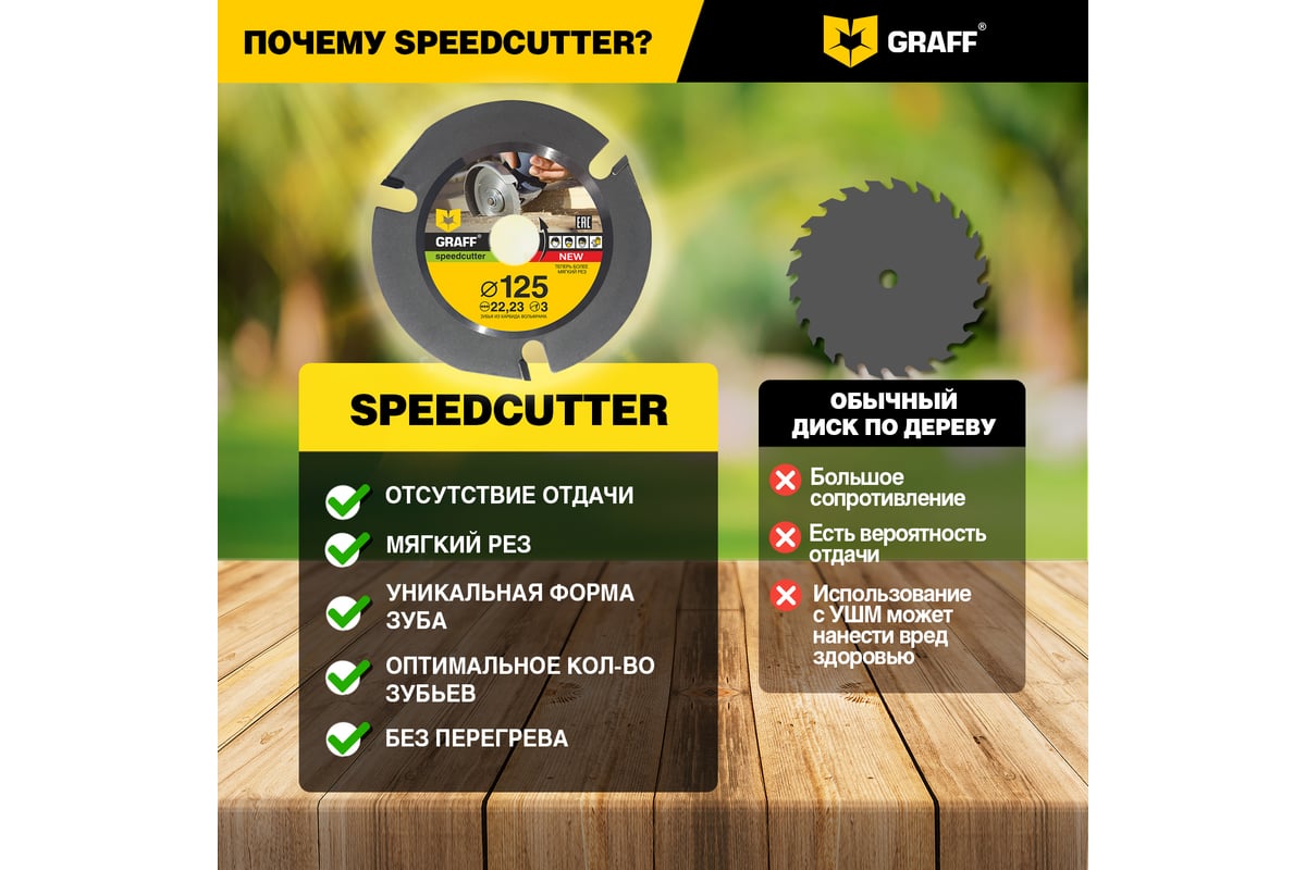 Диск пильный по дереву для УШМ Speedcutter GRAFF  (125х22.2 мм)