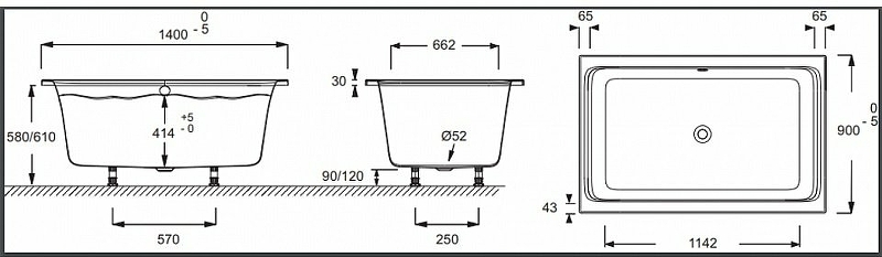 Акриловая ванна Jacob Delafon Capsule 140x90 E6D123-00