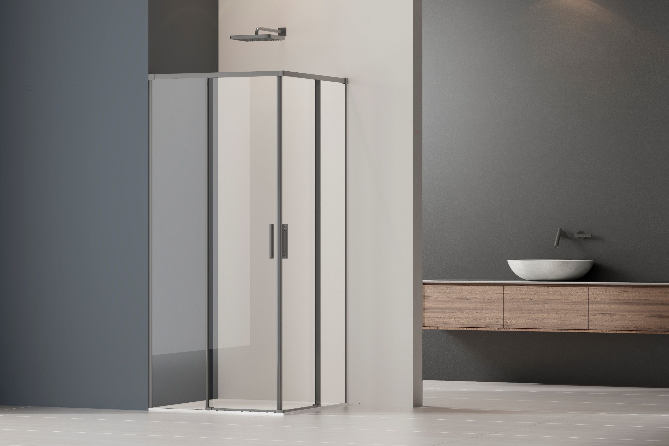 Душевой уголок Vincea Софт 2 (Soft 2) VSS-3SO2900CLGM 90x90 вороненая сталь, прозрачный