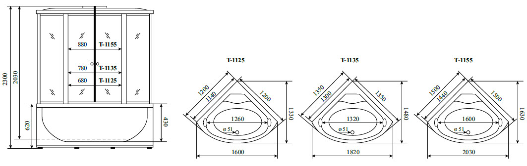 Душевая кабина Timo Standart T-1135 135x135, с г/м, тонированные стекла, хром