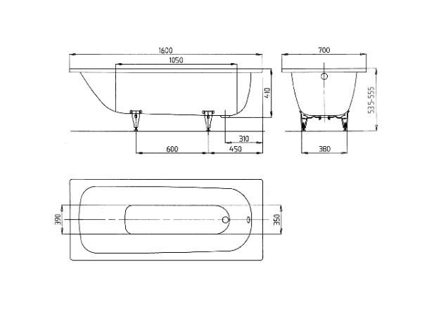 Стальная ванна Kaldewei Saniform Plus 362-1 160x70 см easy-clean, арт. 111700013001