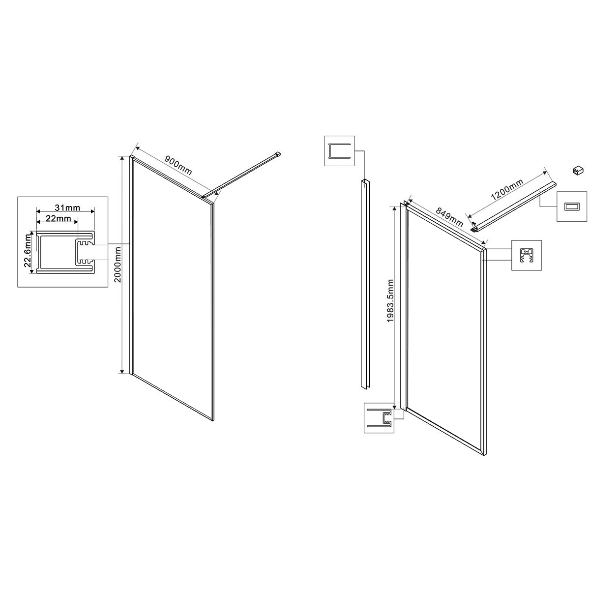 Душевая перегородка Vincea Walk-In VSW-1HP900GFB 90x200 черный матовый, матовое тонированное