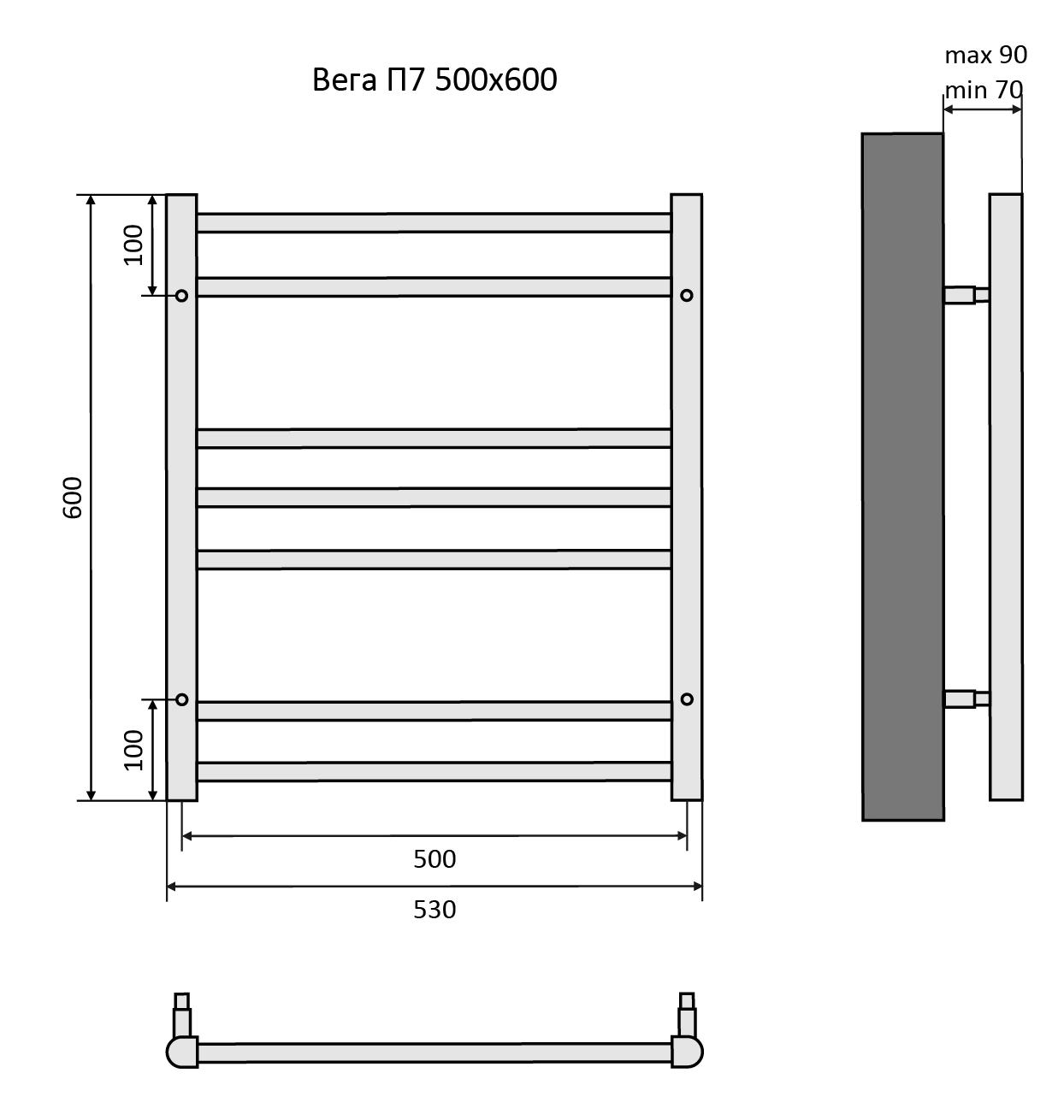 Полотенцесушитель водяной Aquatek Вега П7 50x60 хром, AQ DR0760CH