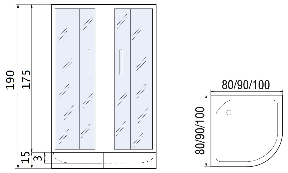 Душевой уголок River Don Light 100/15 MT 100x100 10000008315 хром, матовое с поддоном