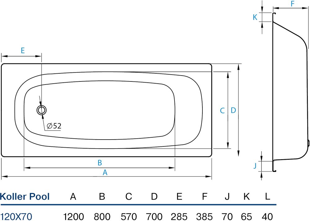 Стальная ванна Koller Pool B20E1200E 120x70