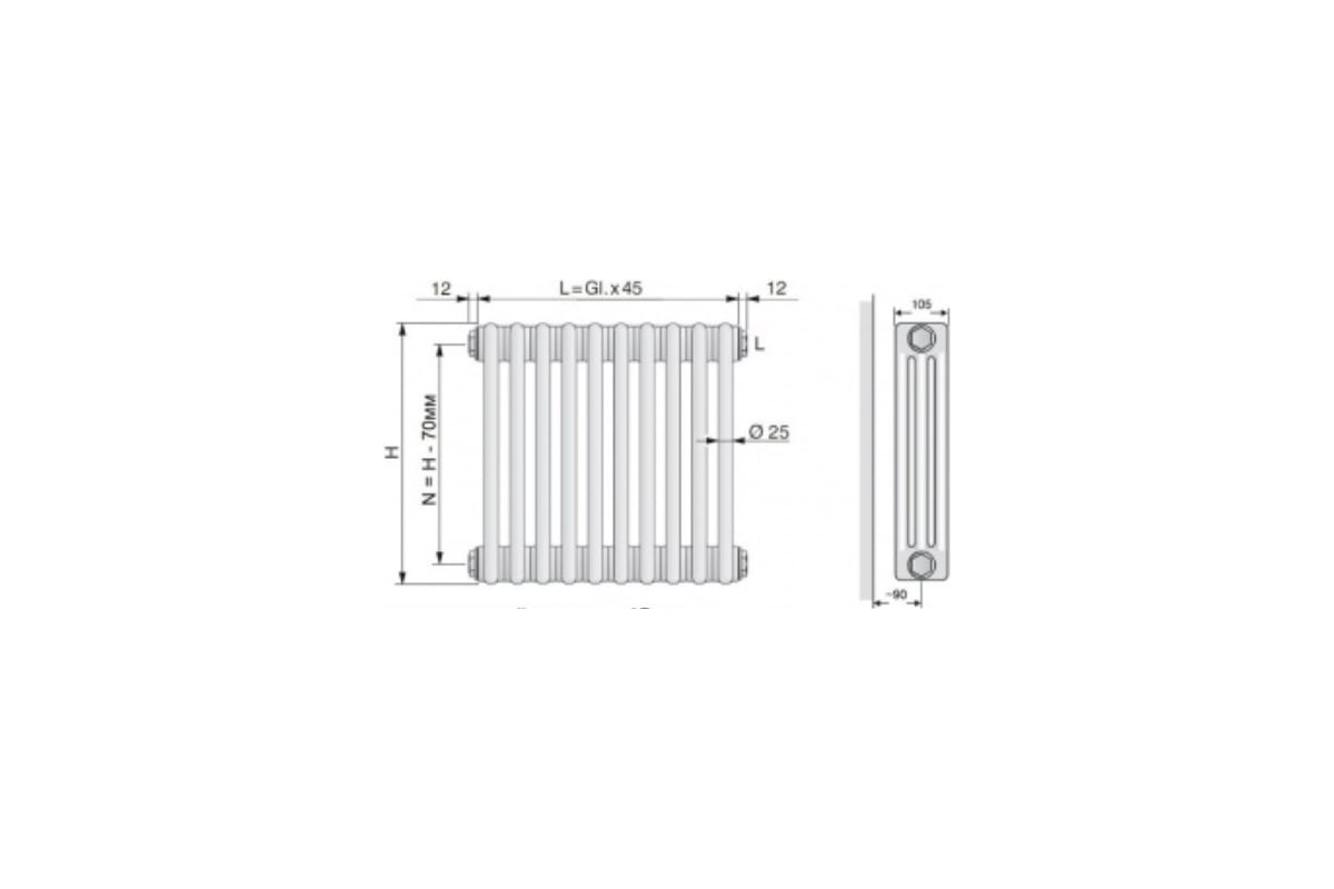 Радиатор Arbonia 3037 18 секций, подключение № 12, 3/4" RAL9016