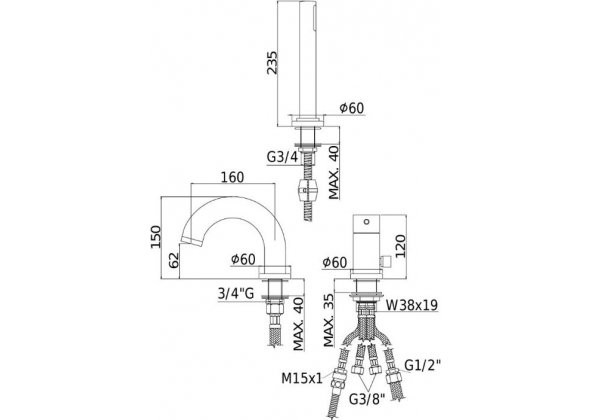 Смеситель на борт ванны Paffoni Light LIG040LCR хром