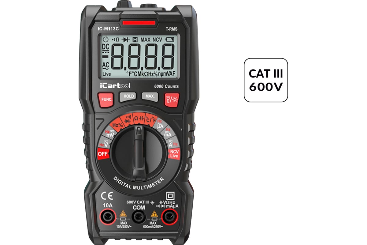 Цифровой мультиметр iCartool CAT III 600 V, TrueRMS, AC/DC IC-M113C