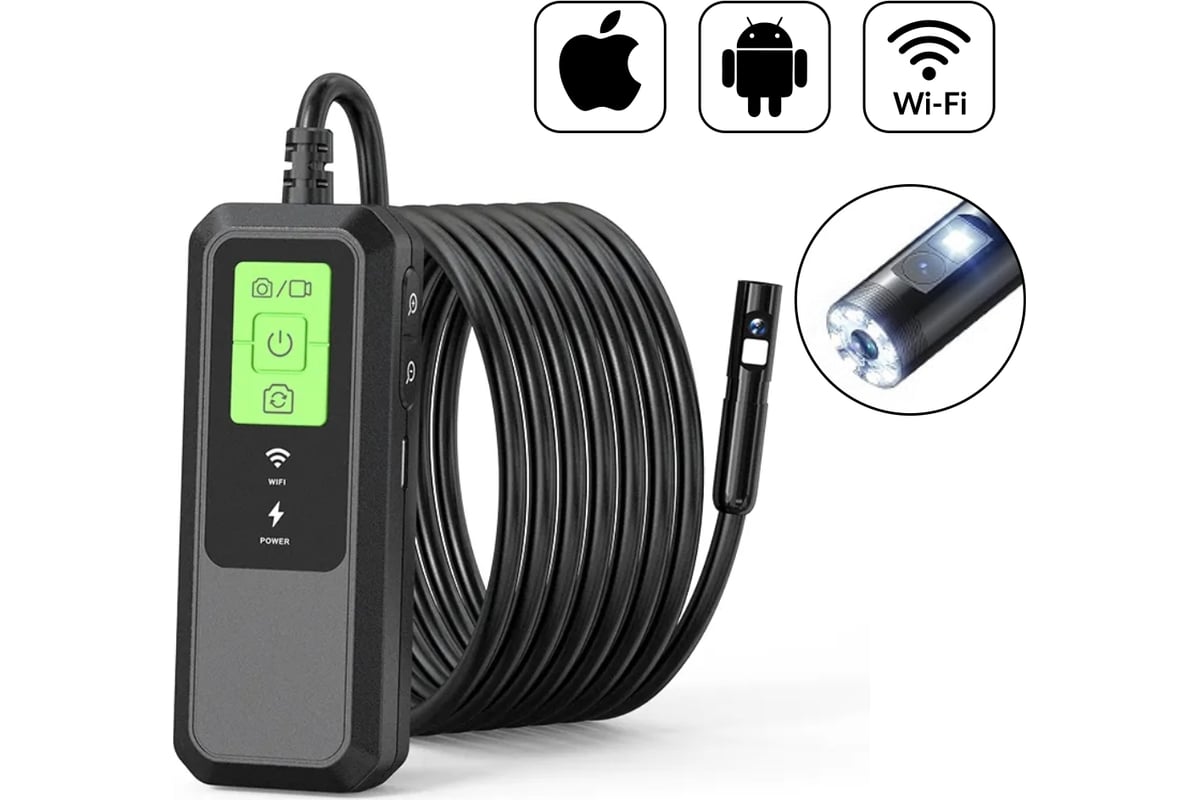 Видеоэндоскоп iCartool WIFI 2 камеры, 3.5Мп, 2560x1440, 3м, 7.9 мм зонд IC-V803-2