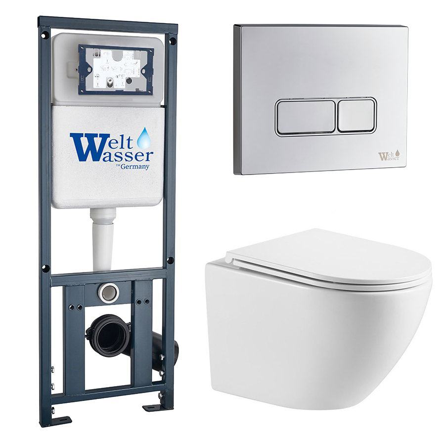 Комплект Weltwasser 10000011307 унитаз Merzbach 043 GL-WT + инсталляция Marberg 410 + кнопка Mar 410 SE