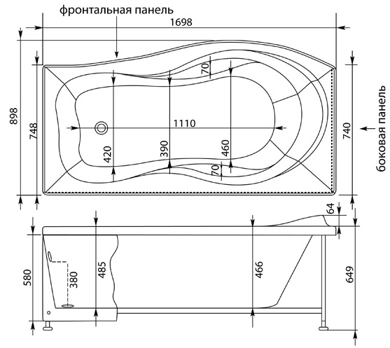 Акриловая ванна Aquanet Borneo 170x75/90 L