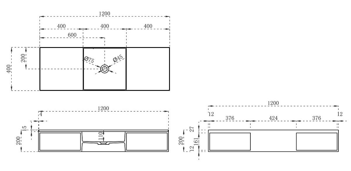 Раковина Vincea Solid Surface VWB-6S212MW 120 см белый матовый