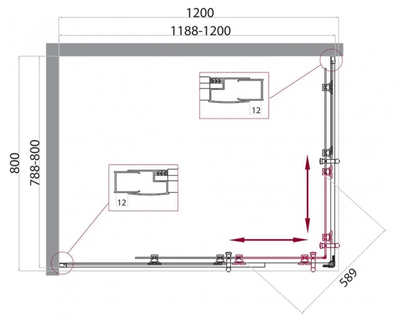 Душевой уголок BelBagno UNO-195-AH-2-120/80-P-Cr 120x80 рифленый