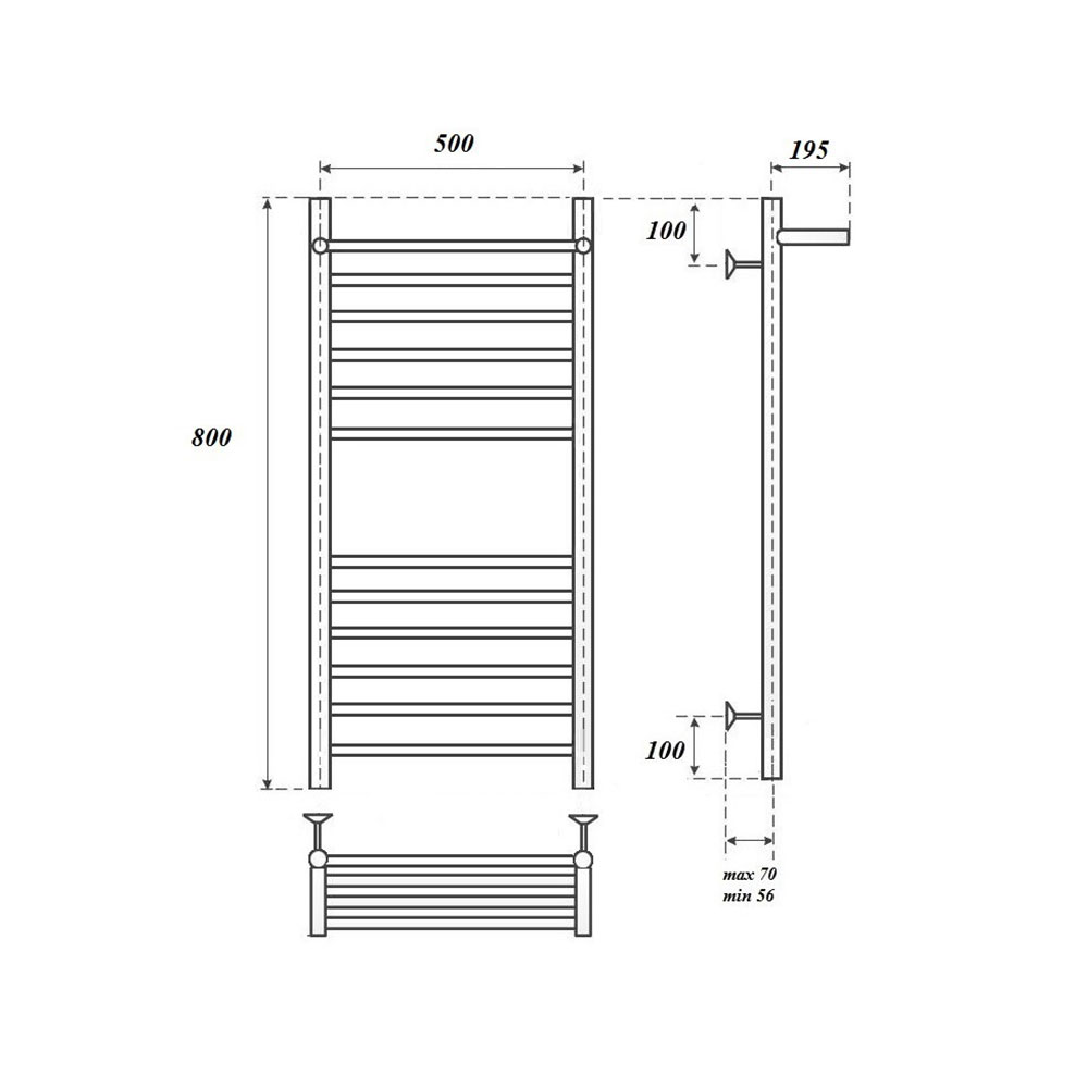 Полотенцесушитель водяной Point PN10158SP П11 50x80, с полкой, хром