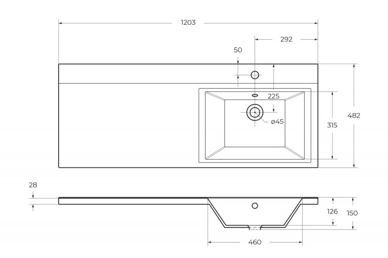 Раковина BelBagno Kraft 120 см BB1200/480-LV-MR-R правая