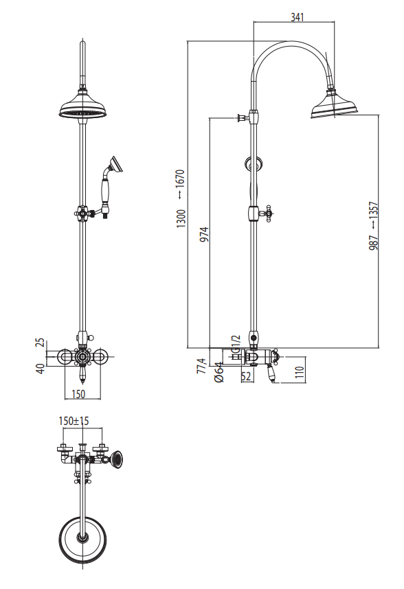 Душевая стойка M&Z Thermoset King KNG20323 бронза, с термостатом