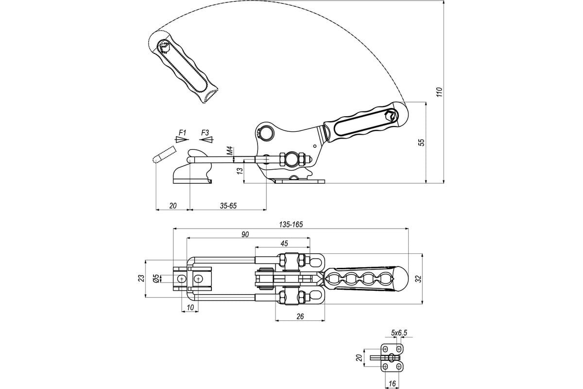 Защелка KUKAMET регулируемая со скобой, рукояткой и крюком B311-1