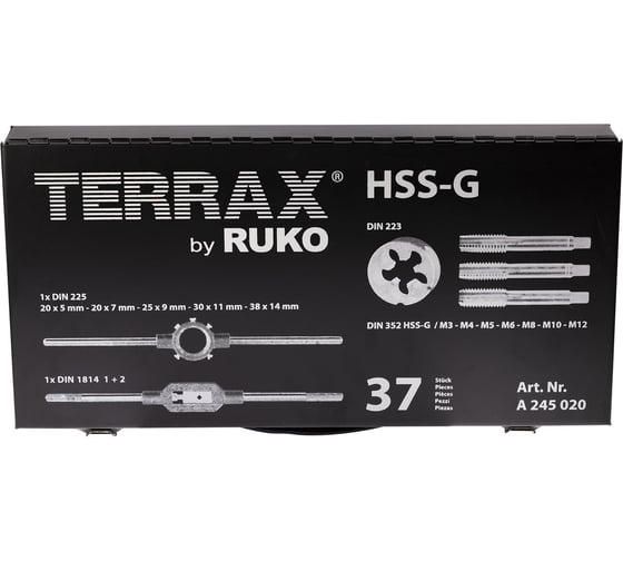 Резьбонарезной набор Terrax by RUKO M3-M12 HSS, 37шт A245020