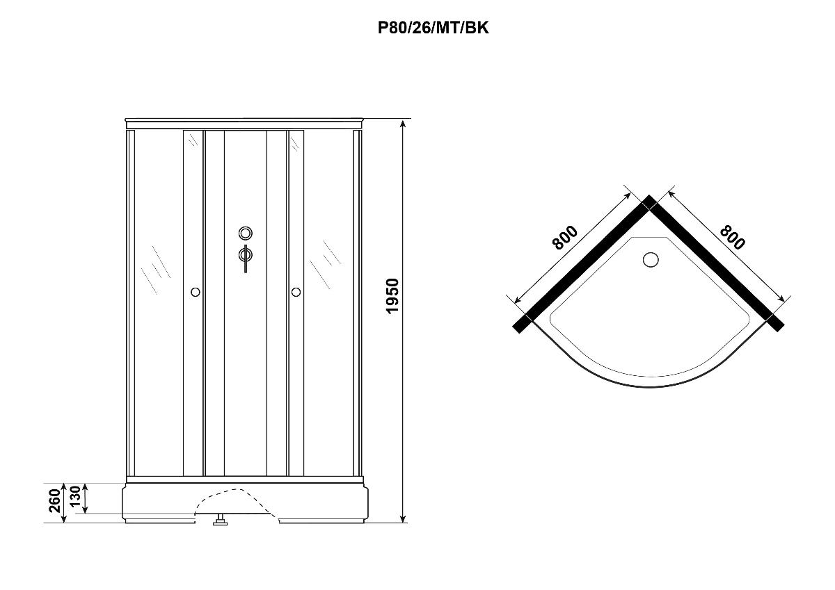 Душевая кабина Niagara Promo P80/26/MT/BK 80x80 стекло матовое, без крыши и г/м