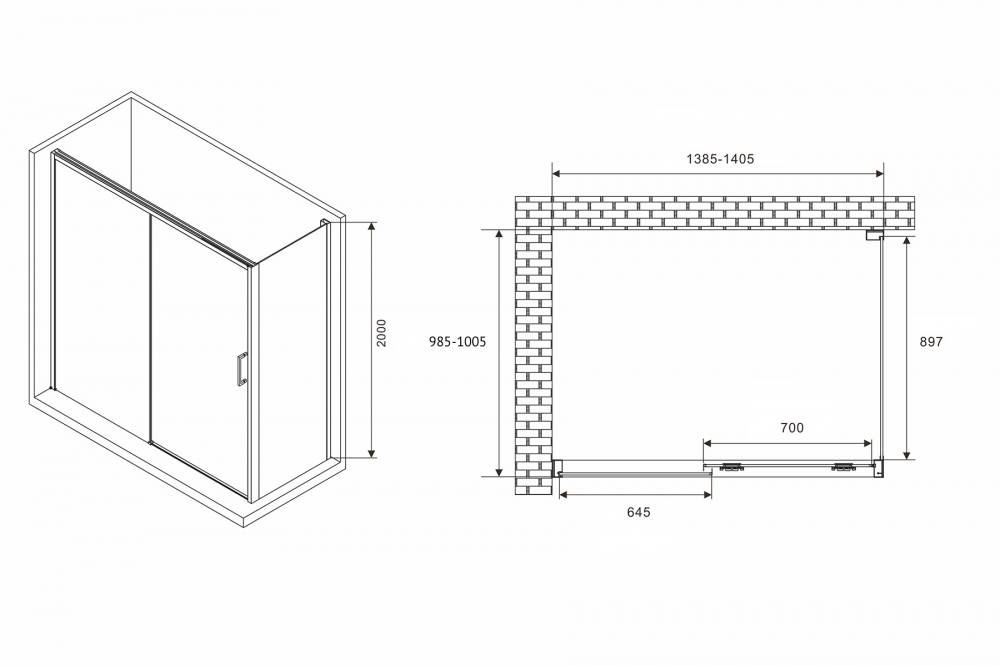 Душевой уголок Abber Komfort AG93140B-S102B 140x100 профиль черный