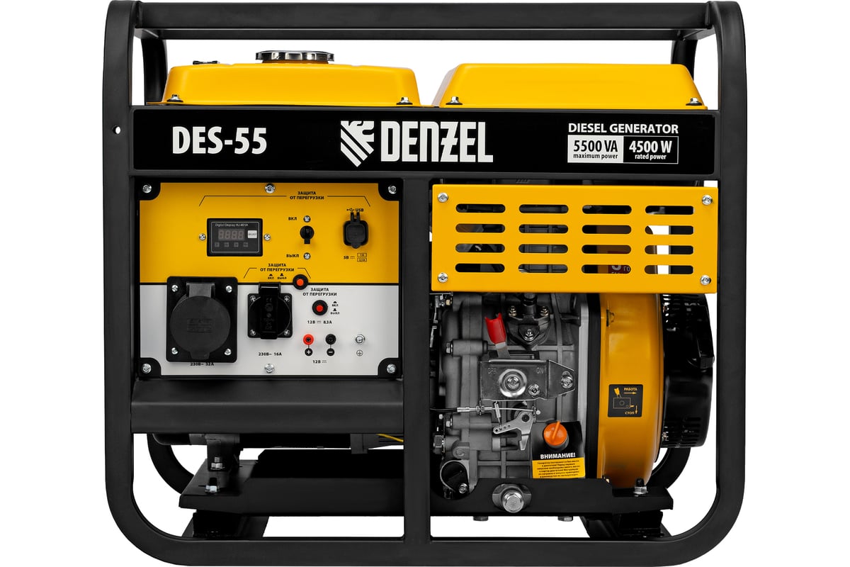 Дизельный генератор Denzel des-55, 5.5 квт, 230 в, 11 л, ручной стартер 94413