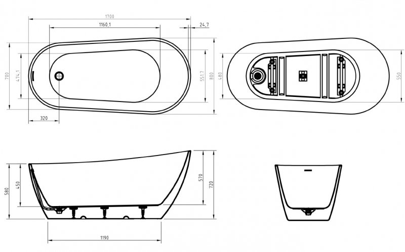 Акриловая ванна BelBagno BB704 170x80 см BB704-1700-800-K