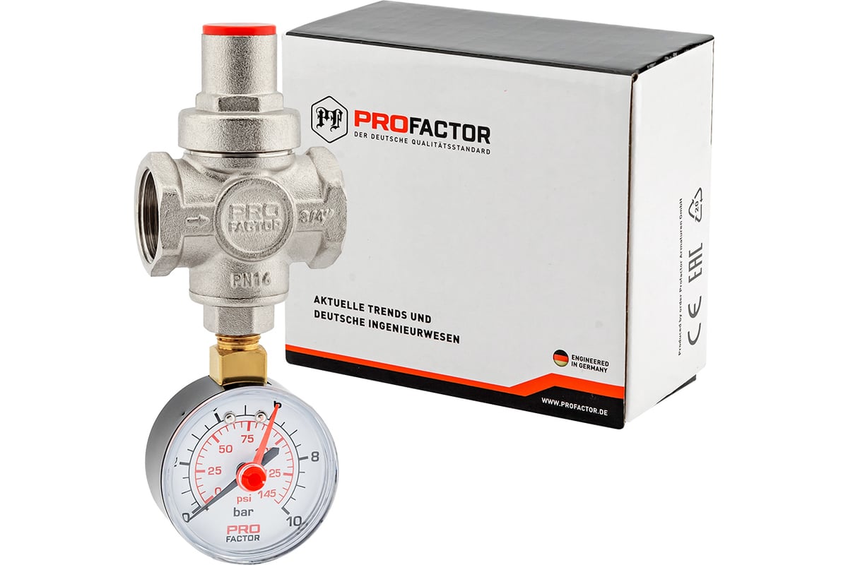 Редуктор давления PROFACTOR поршневой, c манометром 3/4" PF PRV 251.20G