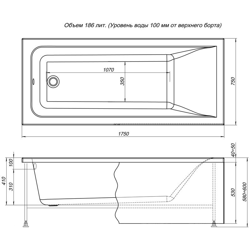 Акриловая ванна Aquanet Bright 175x75 см 00216295